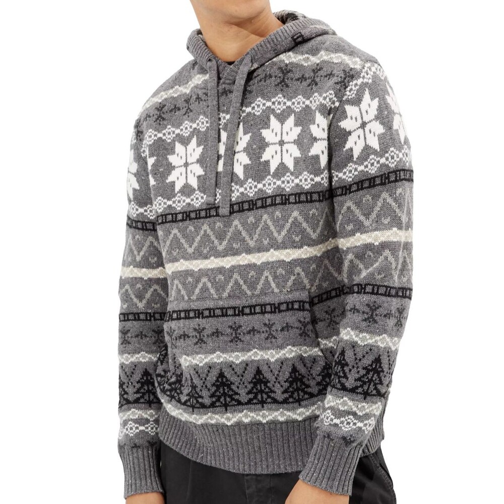 NWT American Eagle AE Softest Sweater Hoodie Gray Fair Isle Men's XL Cotton